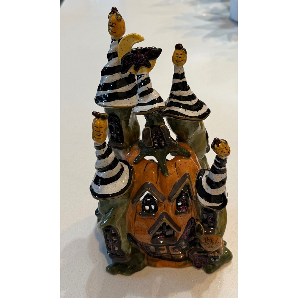 Blue Sky Clayworks The Pumpkin Palace Halloween Ceramic Candle Holder 2009